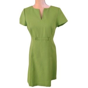 TAHARI Women Green Polyester Summer Dress Slit Neckline Lined Sheath size 6